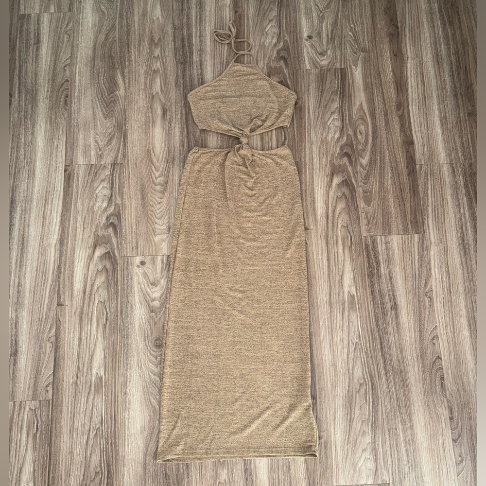Shein Tan Halter Cut Out Midi Dress